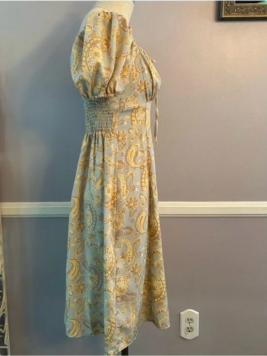 NWOT Dizzy Lizzy Light Blue and Yellow Tie-Front Puff-Sleeve Dress Never Worn - Picture 2 of 12